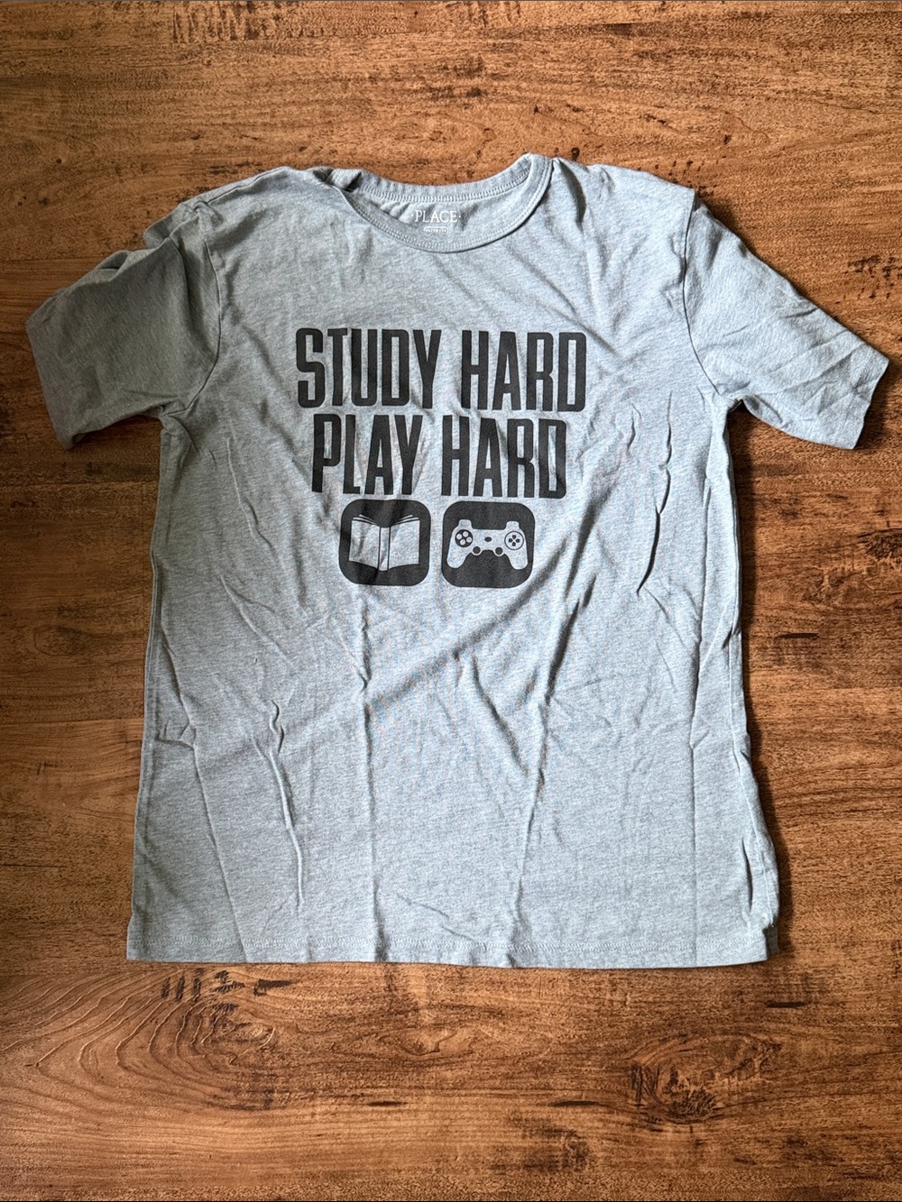 Study Hard Play Hard Gray Gaming T‑Shirt youth xl boys